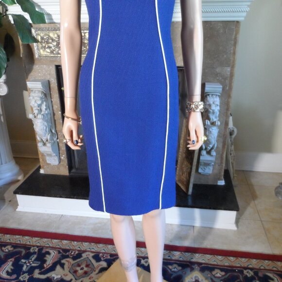 Moschino CheapandChic Light Blue Tweed Sheath Dress w/White Pipping Size 10 - Picture 11 of 16